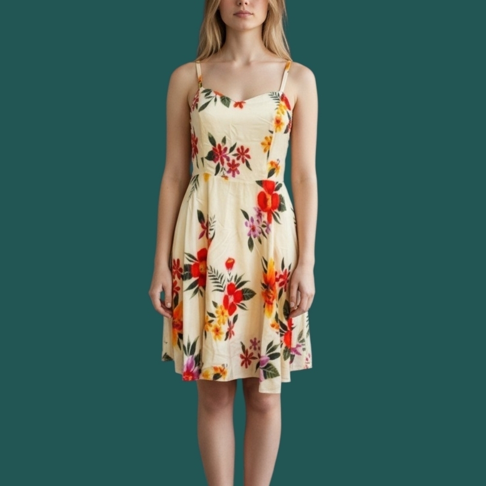 OLD NAVY 1990s Tropical Smock Spaghetti Strap Slip Tiki Dress Junior Medium